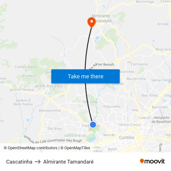 Cascatinha to Almirante Tamandaré map