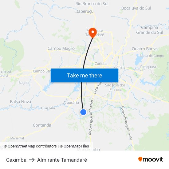 Caximba to Almirante Tamandaré map