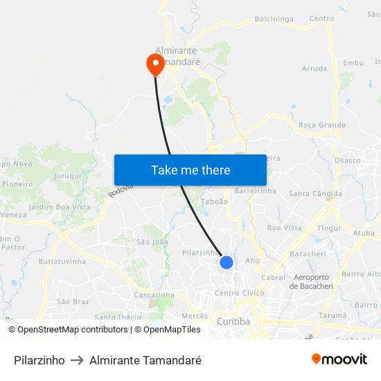 Pilarzinho to Almirante Tamandaré map