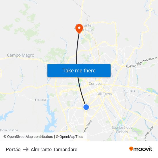 Portão to Almirante Tamandaré map
