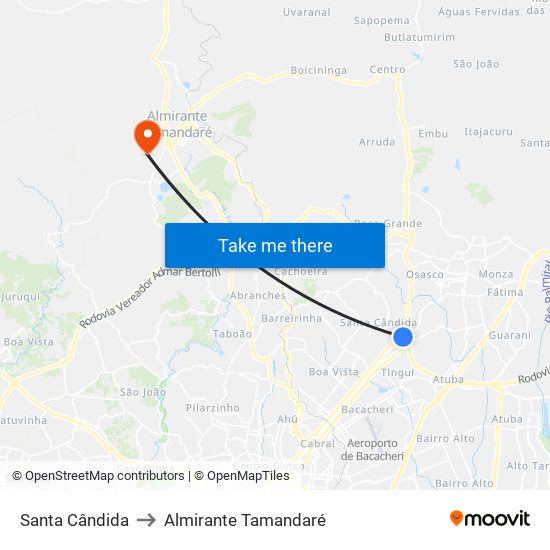 Santa Cândida to Almirante Tamandaré map
