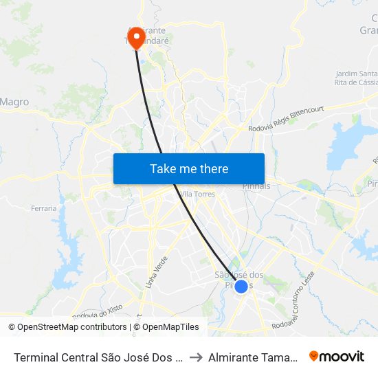 Terminal Central São José Dos Pinhais to Almirante Tamandaré map