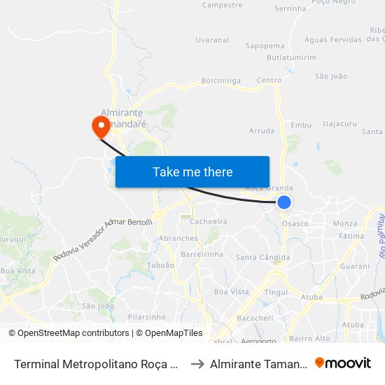 Terminal Metropolitano Roça Grande to Almirante Tamandaré map