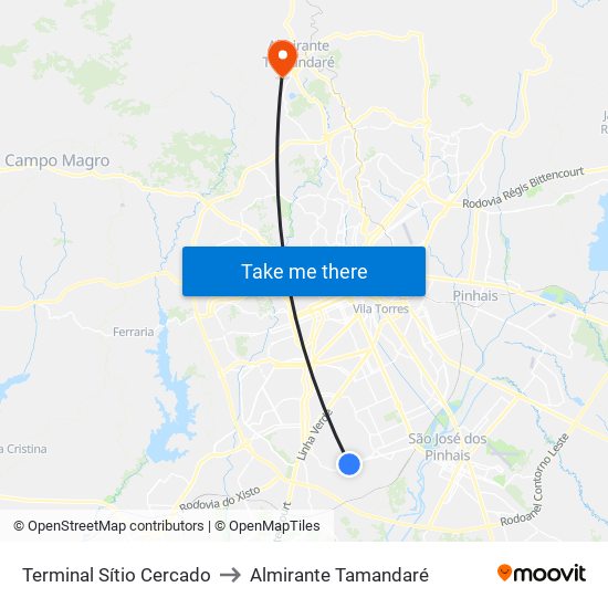 Terminal Sítio Cercado to Almirante Tamandaré map