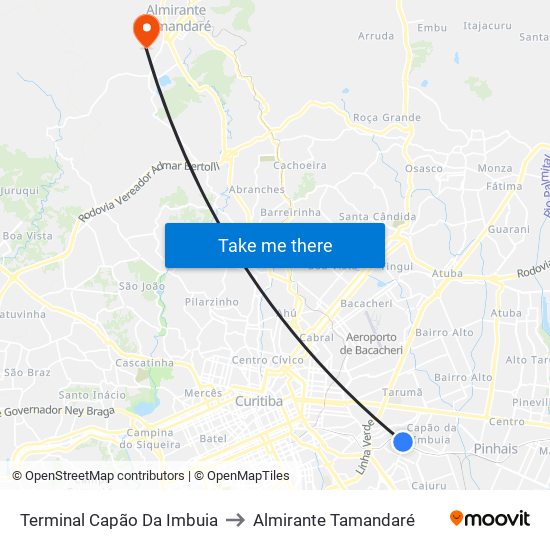 Terminal Capão Da Imbuia to Almirante Tamandaré map