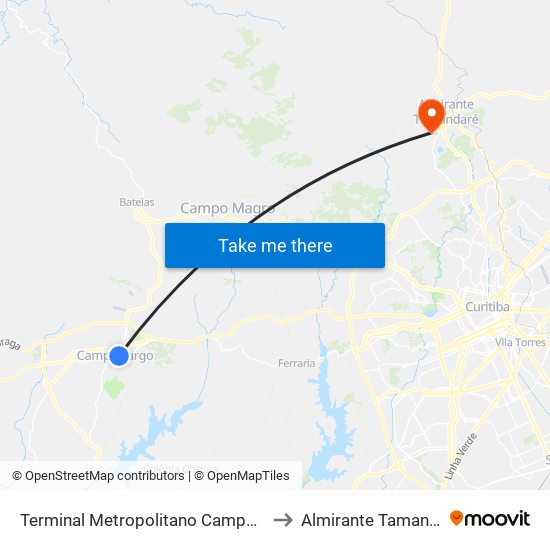 Terminal Metropolitano Campo Largo to Almirante Tamandaré map