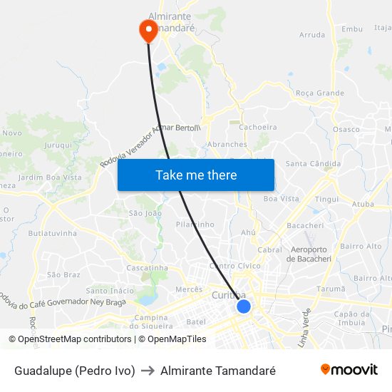 Guadalupe (Pedro Ivo) to Almirante Tamandaré map