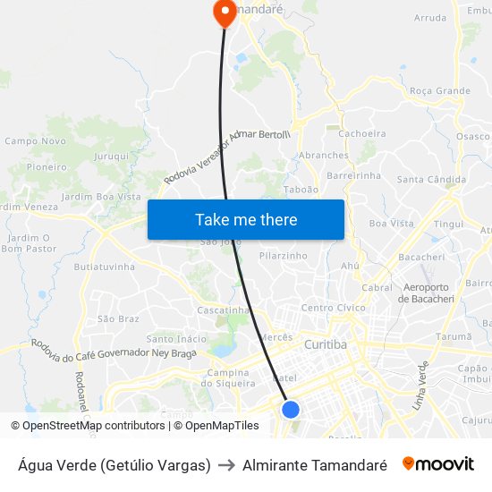 Água Verde (Getúlio Vargas) to Almirante Tamandaré map