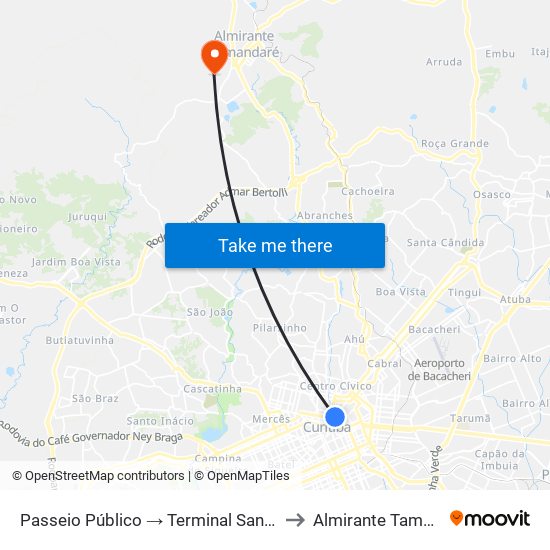 Passeio Público → Terminal Santa Cândida to Almirante Tamandaré map