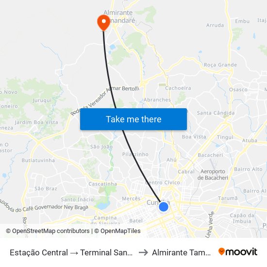 Estação Central → Terminal Santa Cândida to Almirante Tamandaré map