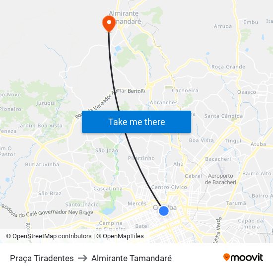 Praça Tiradentes → Terminal Bairro Alto to Almirante Tamandaré map
