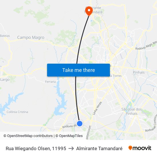 Rua Wiegando Olsen, 11995 to Almirante Tamandaré map
