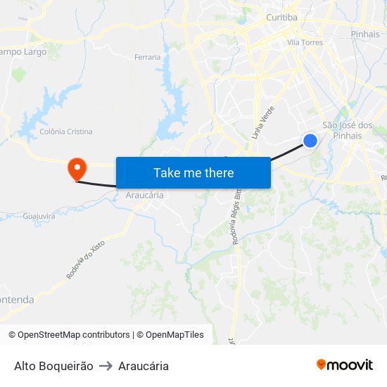 Alto Boqueirão to Araucária map