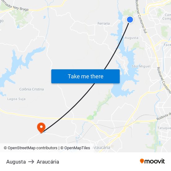 Augusta to Araucária map