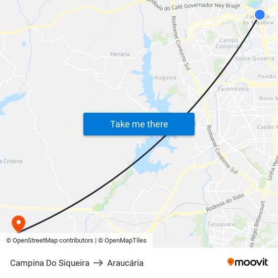 Campina Do Siqueira to Araucária map