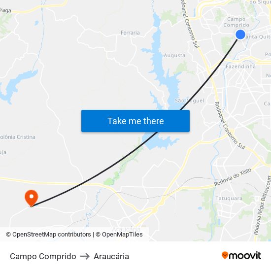 Campo Comprido to Araucária map