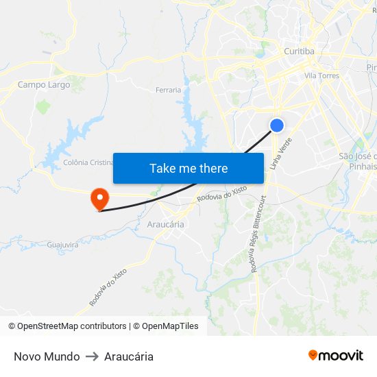 Novo Mundo to Araucária map