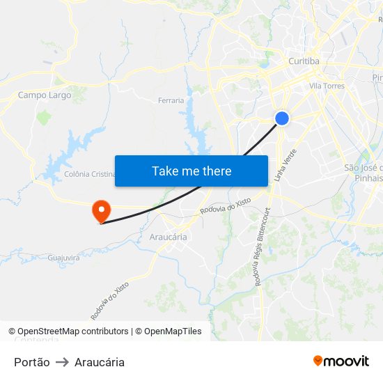 Portão to Araucária map