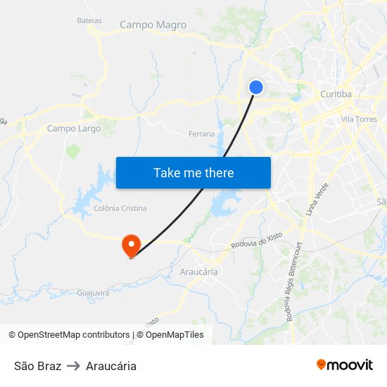 São Braz to Araucária map