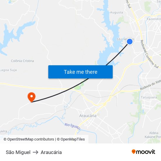 São Miguel to Araucária map