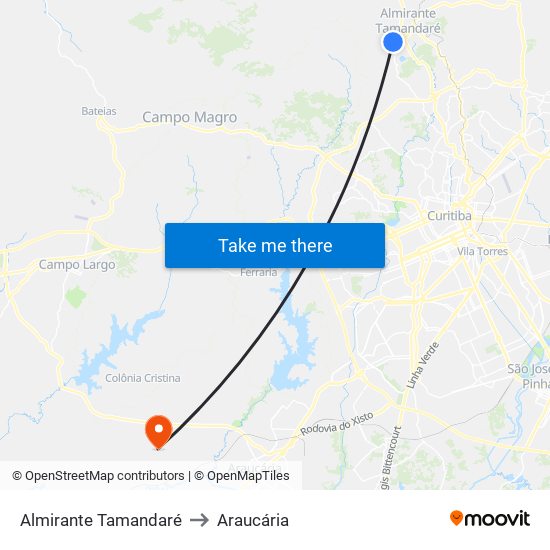 Almirante Tamandaré to Araucária map