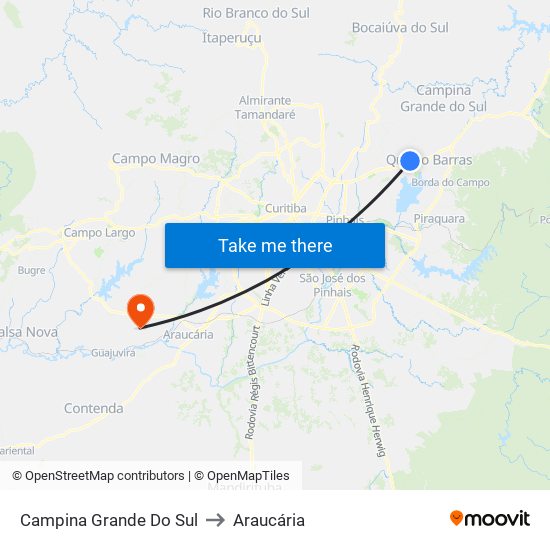 Campina Grande Do Sul to Araucária map