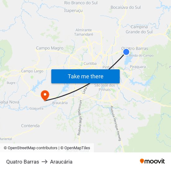 Quatro Barras to Araucária map