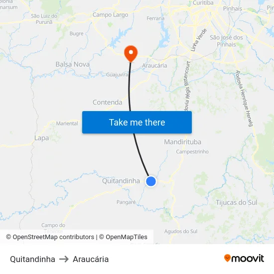Quitandinha to Araucária map