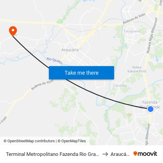 Terminal Metropolitano Fazenda Rio Grande to Araucária map