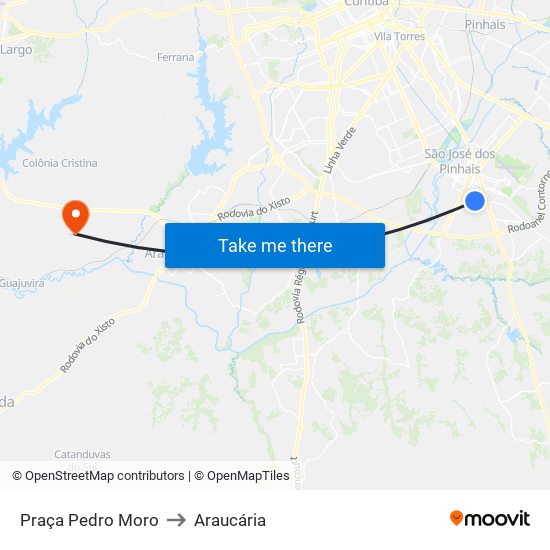 Praça Pedro Moro to Araucária map