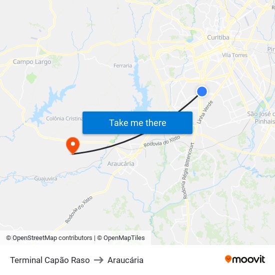 Terminal Capão Raso to Araucária map