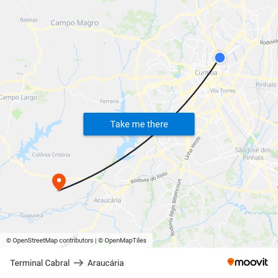 Terminal Cabral to Araucária map