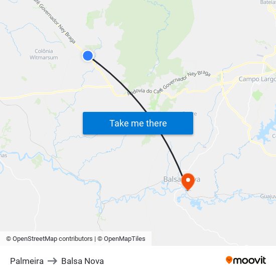 Palmeira to Balsa Nova map