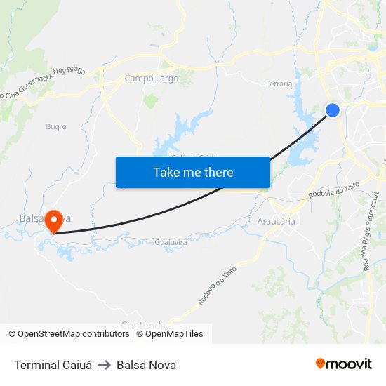 Terminal Caiuá to Balsa Nova map