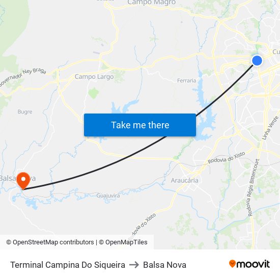 Terminal Campina Do Siqueira to Balsa Nova map