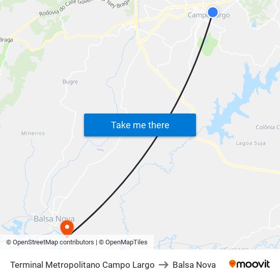 Terminal Metropolitano Campo Largo to Balsa Nova map