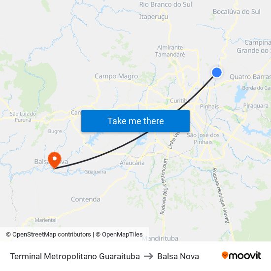 Terminal Metropolitano Guaraituba to Balsa Nova map