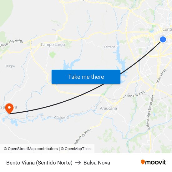 Bento Viana (Sentido Norte) to Balsa Nova map