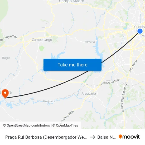Praça Rui Barbosa (Desembargador Westphalen) to Balsa Nova map