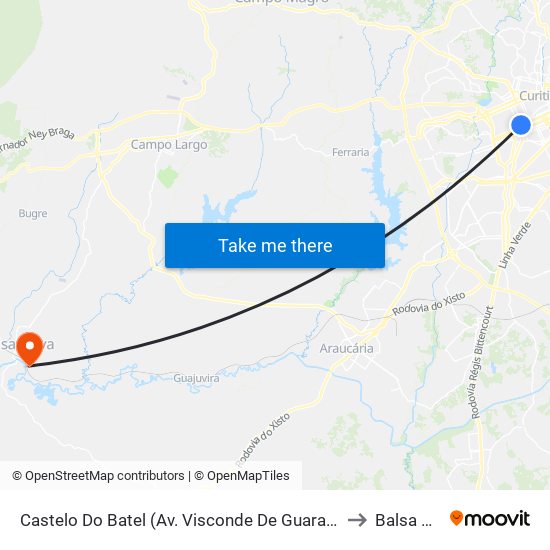 Castelo Do Batel (Av. Visconde De Guarapuava, 4610) to Balsa Nova map