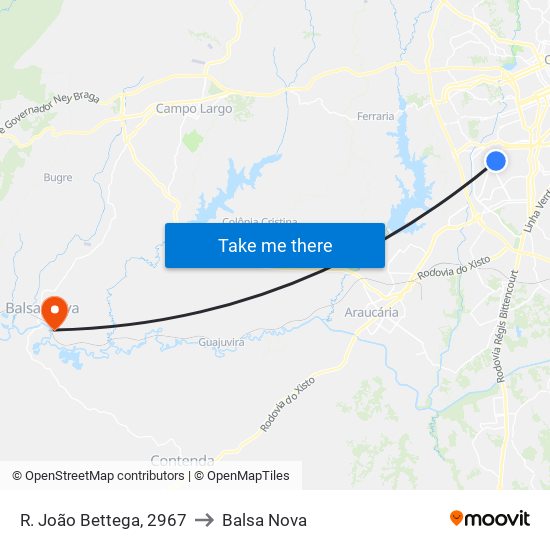 R. João Bettega, 2967 to Balsa Nova map