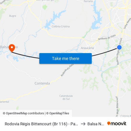 Rodovia Régis Bittencourt (Br 116) - Passarela to Balsa Nova map