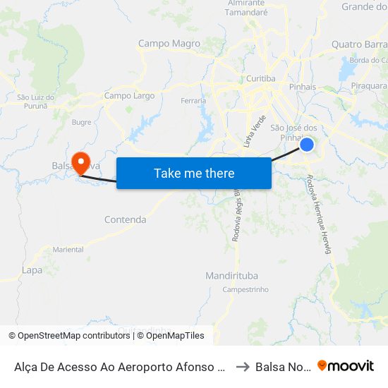 Alça De Acesso Ao Aeroporto Afonso Pena to Balsa Nova map