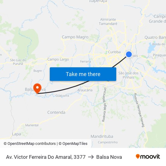 Av. Victor Ferreira Do Amaral, 3377 to Balsa Nova map