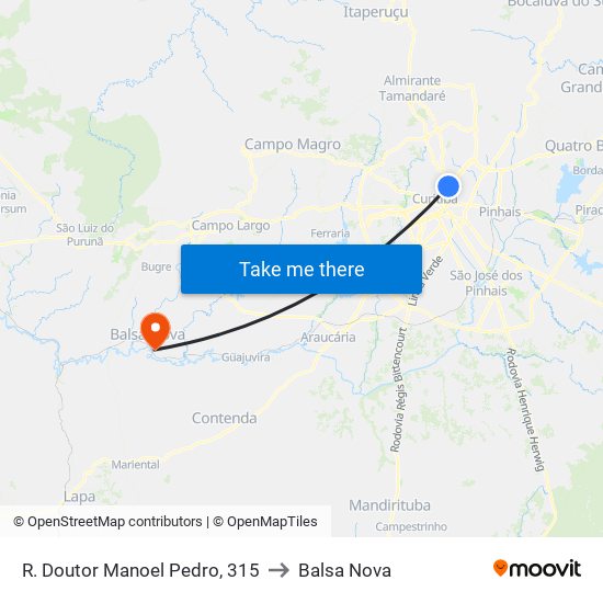 R. Doutor Manoel Pedro, 315 to Balsa Nova map