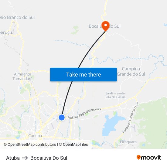 Atuba to Bocaiúva Do Sul map