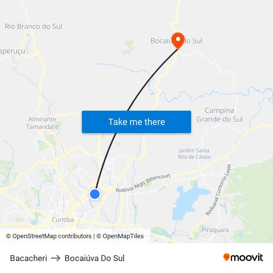 Bacacheri to Bocaiúva Do Sul map