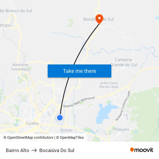 Bairro Alto to Bocaiúva Do Sul map