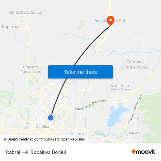 Cabral to Bocaiúva Do Sul map