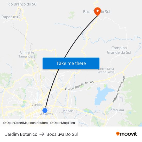 Jardim Botânico to Bocaiúva Do Sul map